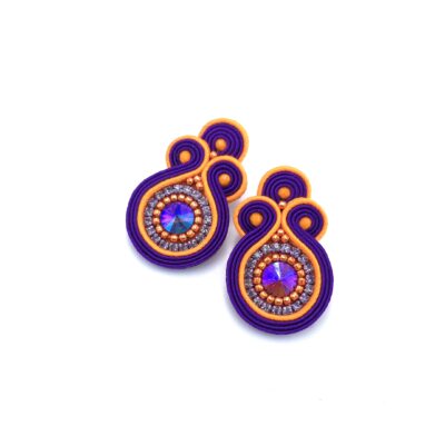 Kolczyki sutasz sztyfty małe pomarańczowo fioletowe z kryształkami "Gracia"