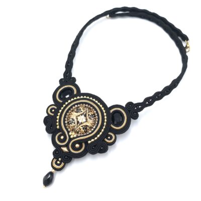 Naszyjnik sutasz czarno złoty barokowy wieczorowy elegancka kolia "Flavia"