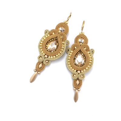 Kolczyki sutasz złote wieczorowe długie eleganckie z kryształkiem "Margo"