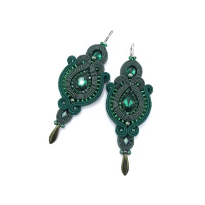 Kolczyki sutasz zielone wieczorowe długie eleganckie z kryształkiem "Margo"