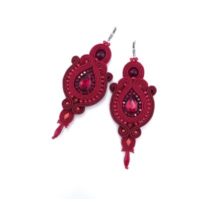 Kolczyki sutasz bordowe wieczorowe długie eleganckie z kryształkiem "Margo"