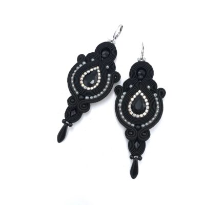 Kolczyki sutasz czarne wieczorowe długie eleganckie z kryształkiem "Margo"