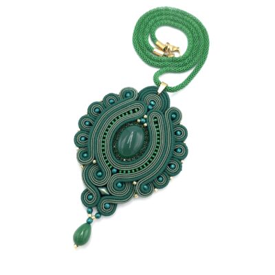Wisiorek naszyjnik sutasz zielony leśny elgancki z agatem "Viona"