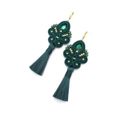 Kolczyki sutasz z chwostami zielone długie eleganckie wieczorowe "Cosima"