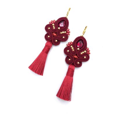 Kolczyki sutasz z chwostami bordowe długie eleganckie wieczorowe "Cosima"