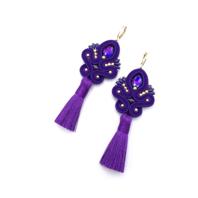 Kolczyki sutasz z chwostami fioletowe długie eleganckie wieczorowe "Cosima"