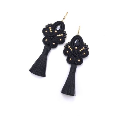 Kolczyki sutasz z chwostami czarne długie eleganckie wieczorowe "Cosima"