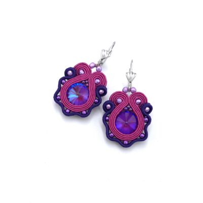 Kolczyki sutasz fioletowo różowe małe wiosenne kolorowe lekkie „Flower”