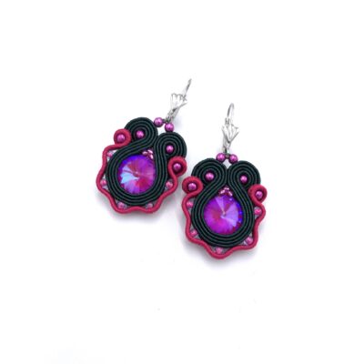 Kolczyki sutasz zielono różowe małe wiosenne kolorowe lekkie „Flower”