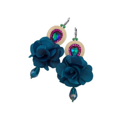 Kolczyki sutasz boho z kwiatami beż multikolor lekkie romantyczne eleganckie „Bloom”